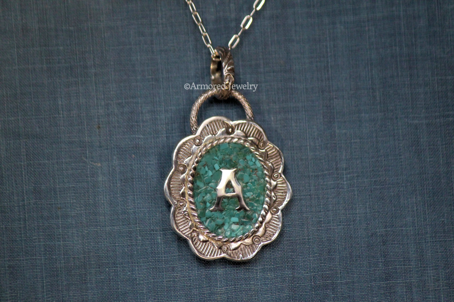 Sterling Silver Turquoise Inlay Initial Statement Pendant