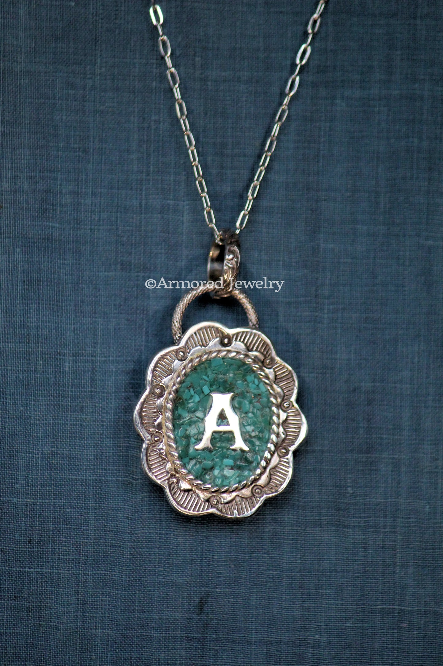 Sterling Silver Turquoise Inlay Initial Statement Pendant