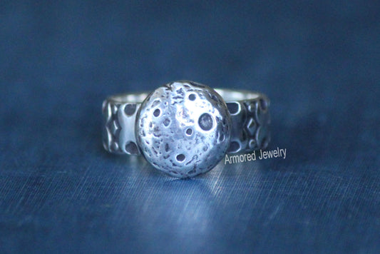 Sterling silver realistic full moon Ring with double moon band