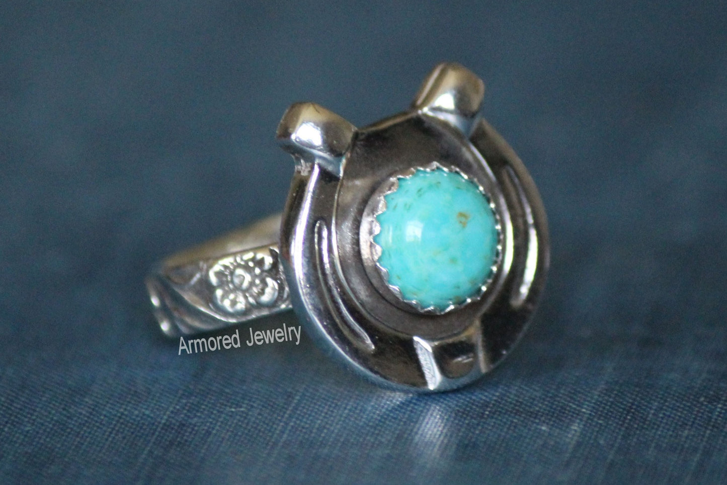 Sterling silver Horseshoe ring with turquoise