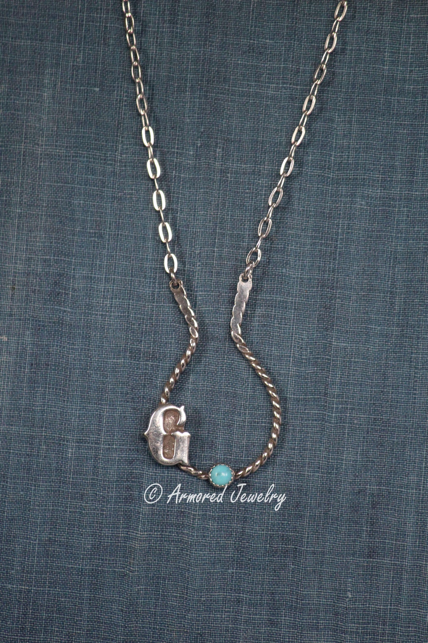 Sterling Silver Letter Initial Turquoise Ring Holder Necklace