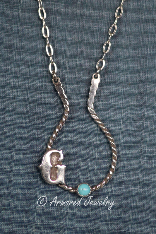 Sterling Silver Letter Initial Turquoise Ring Holder Necklace