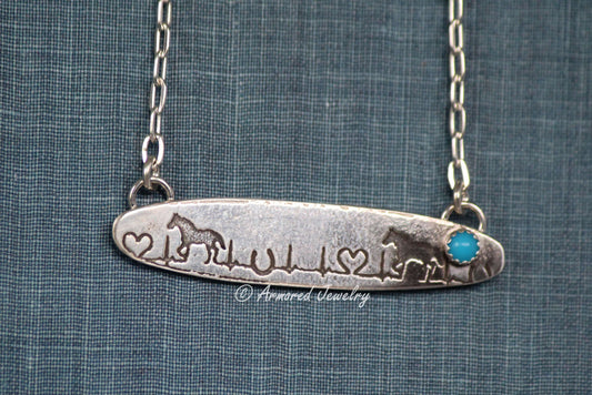 Sterling Silver Horse Heartbeat Turquoise Necklace