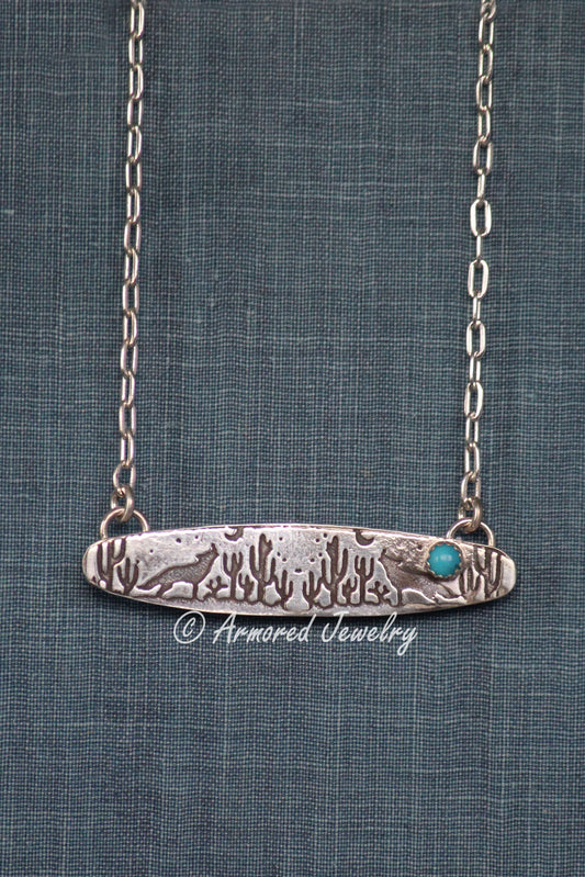 Sterling Silver Desert Landscape #2 Turquoise Necklace