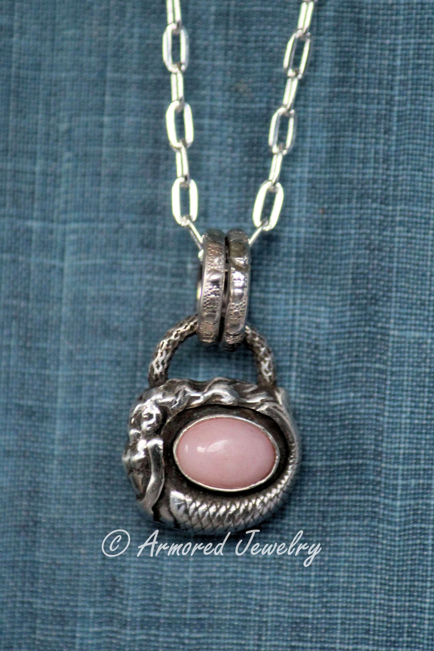 Sterling Silver Pink Opal Mermaid Pendant Necklace