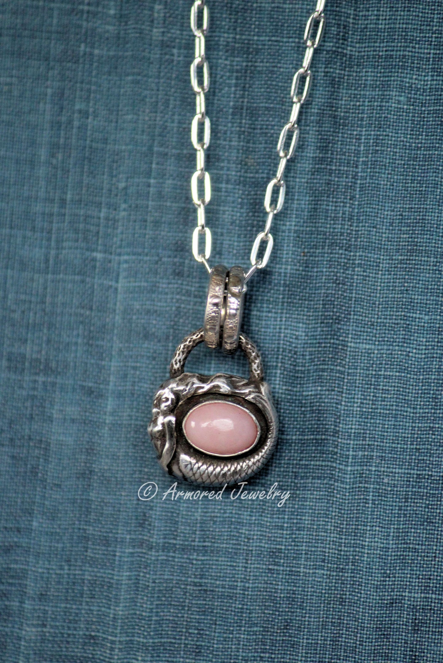 Sterling Silver Pink Opal Mermaid Pendant Necklace