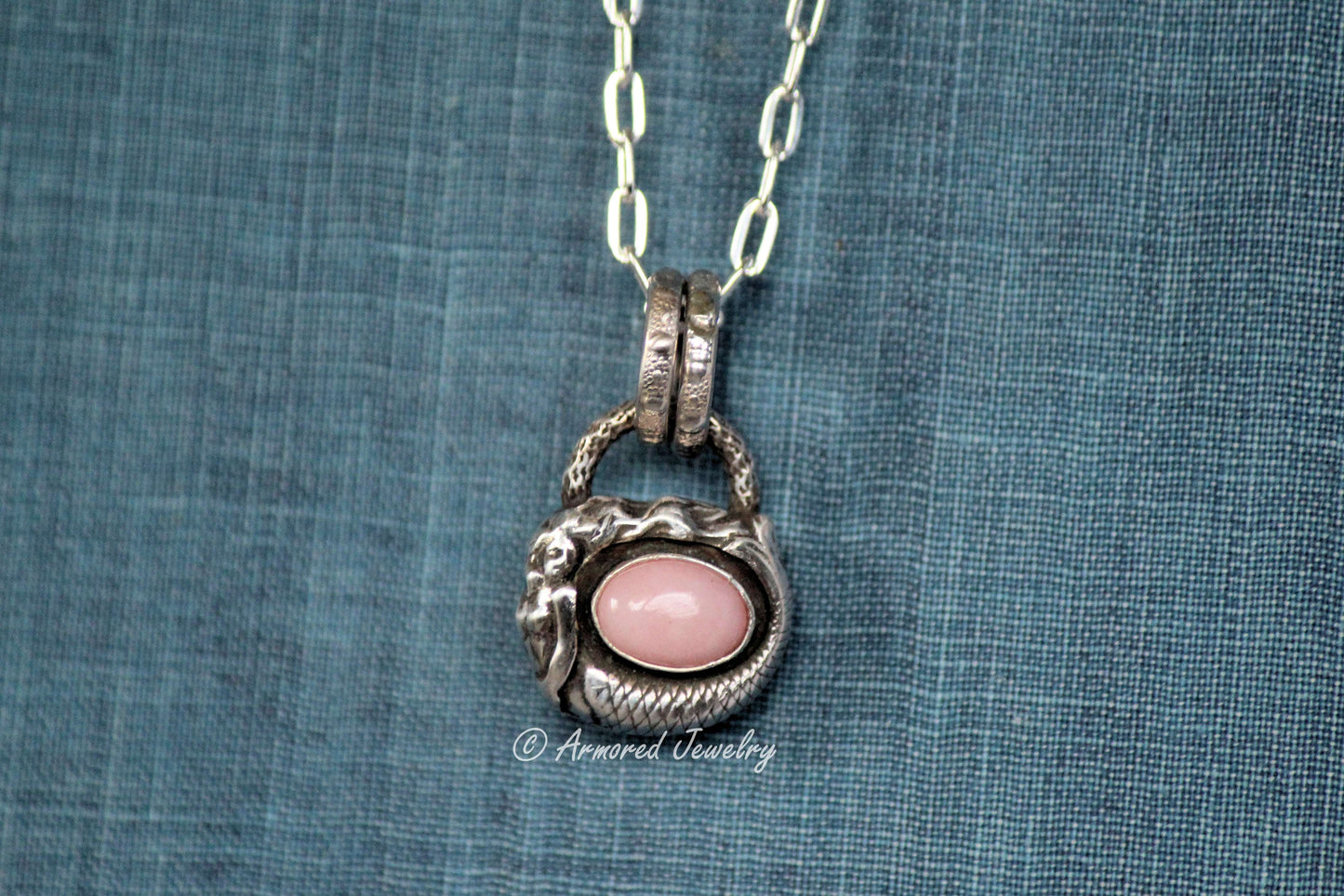 Sterling Silver Pink Opal Mermaid Pendant Necklace