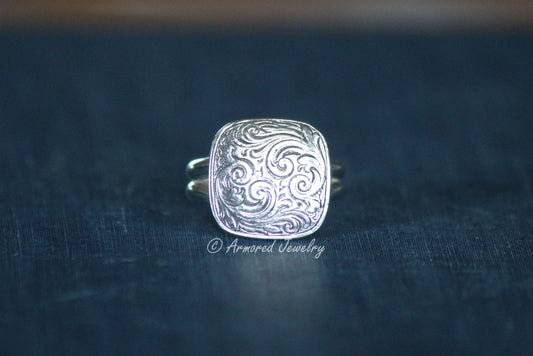 Sterling Silver Engraved Mini Buckle Ring