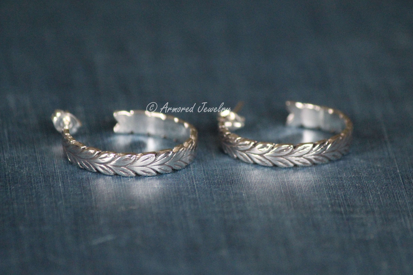 Sterling Silver Wheat Leaf Hoop Earrings