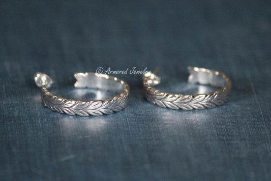 Sterling Silver Wheat Leaf Hoop Earrings
