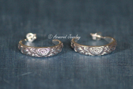 Sterling Silver Lotus Hoop Earrings