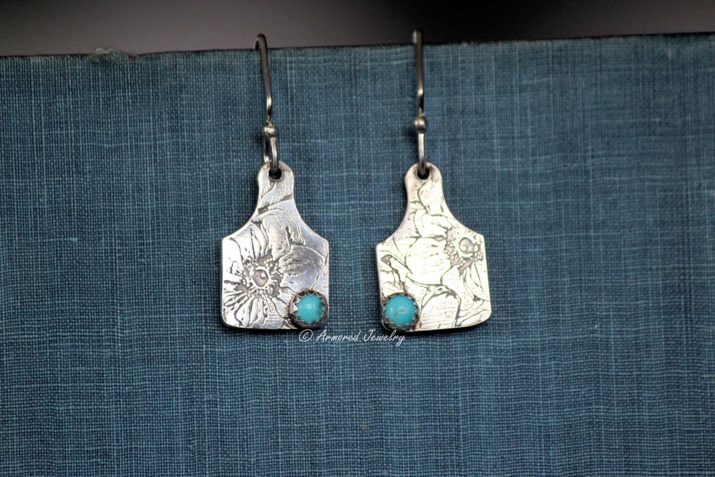 Sterling Silver Cattle Ear Tag Earrings