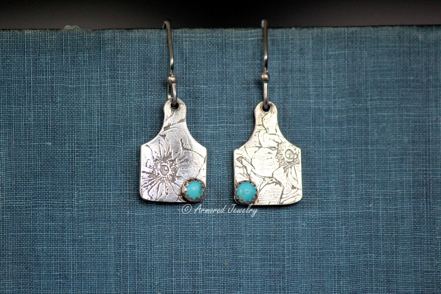 Sterling Silver Cattle Ear Tag Earrings