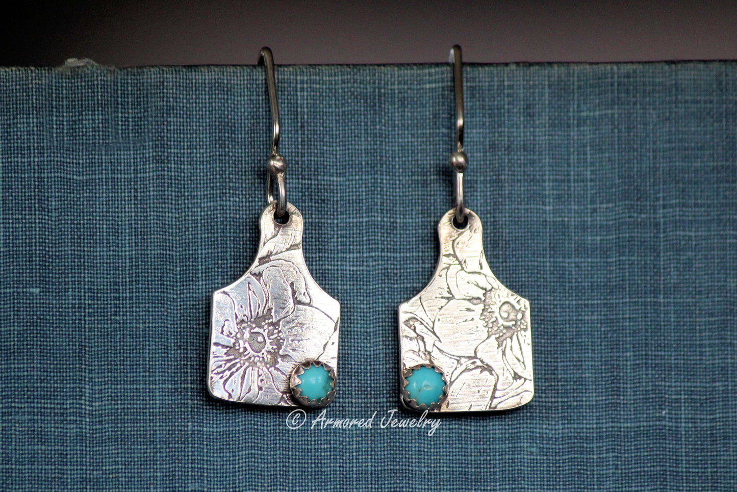 Sterling Silver Cattle Ear Tag Earrings