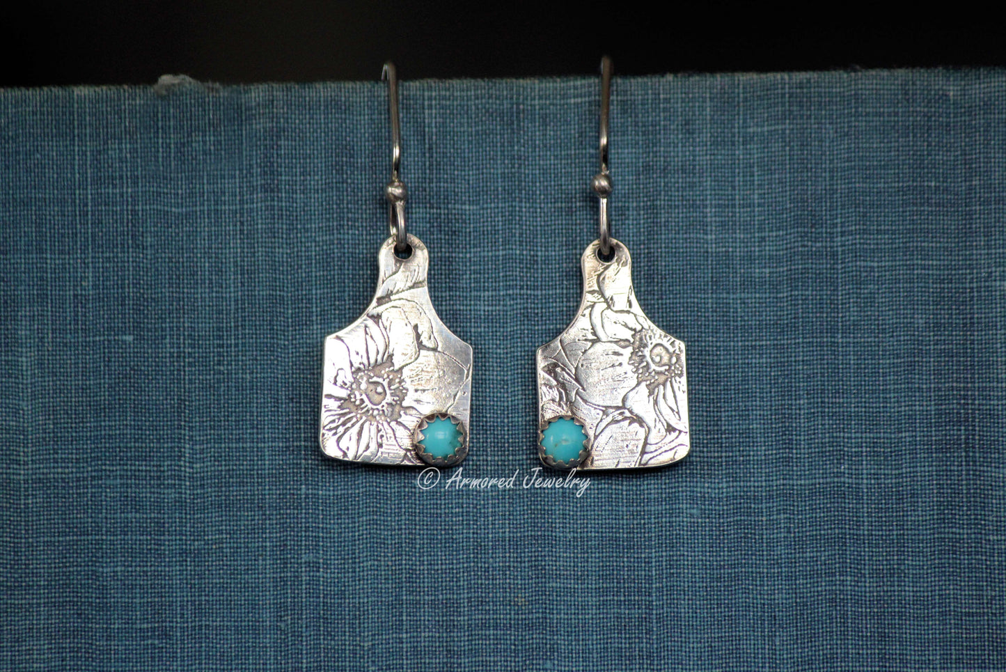 Sterling Silver Cattle Ear Tag Earrings