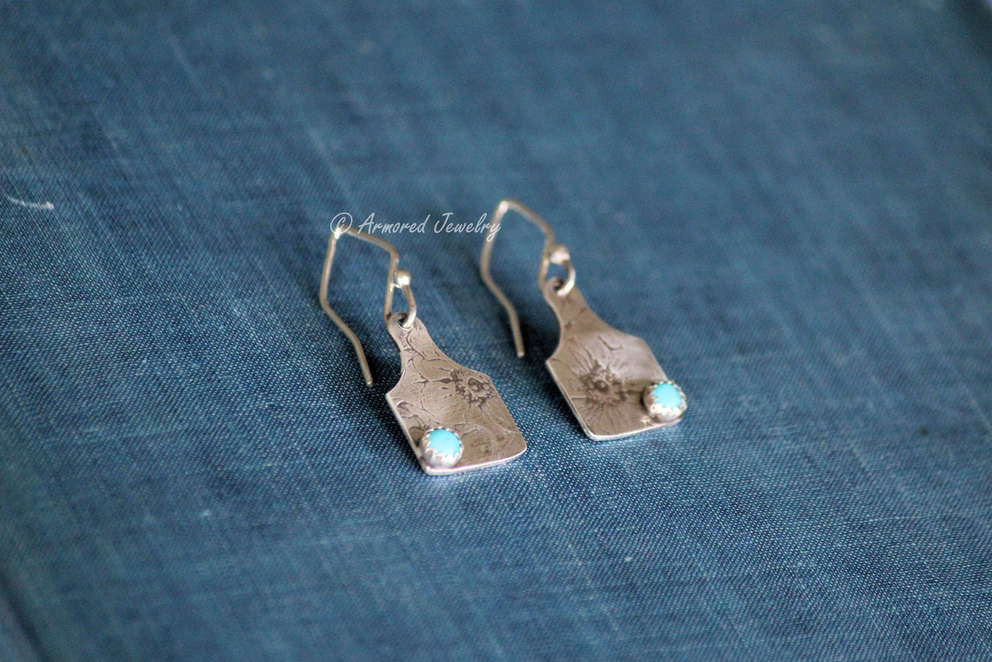 Sterling Silver Cattle Ear Tag Earrings