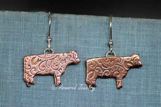Mixed Metal Copper & Silver Cow Earrings