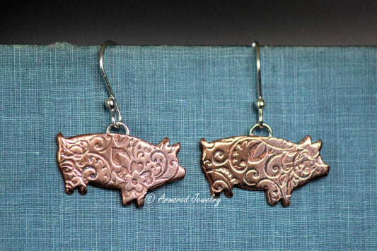 Mixed Metal Copper & Silver Pig Earrings