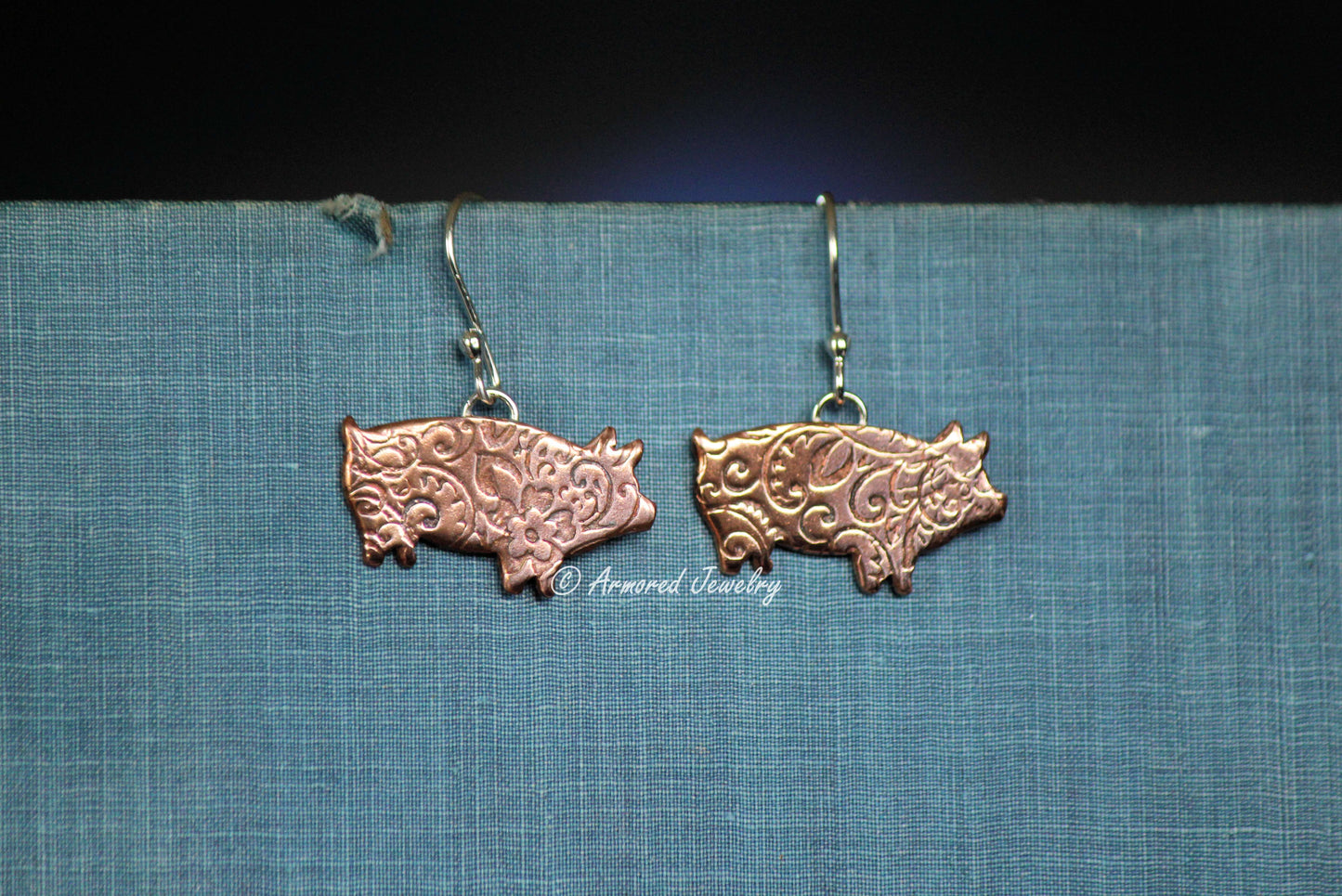 Mixed Metal Copper & Silver Pig Earrings