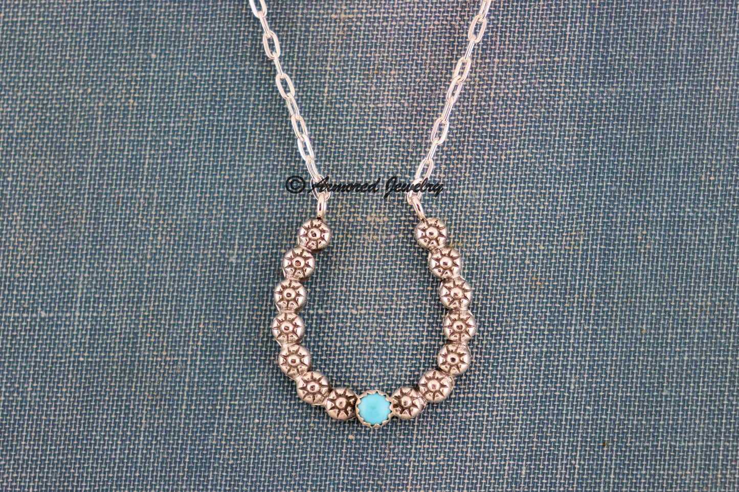 Sterling Silver Daisy Chain Horseshoe Turquoise Ring Holder Necklace