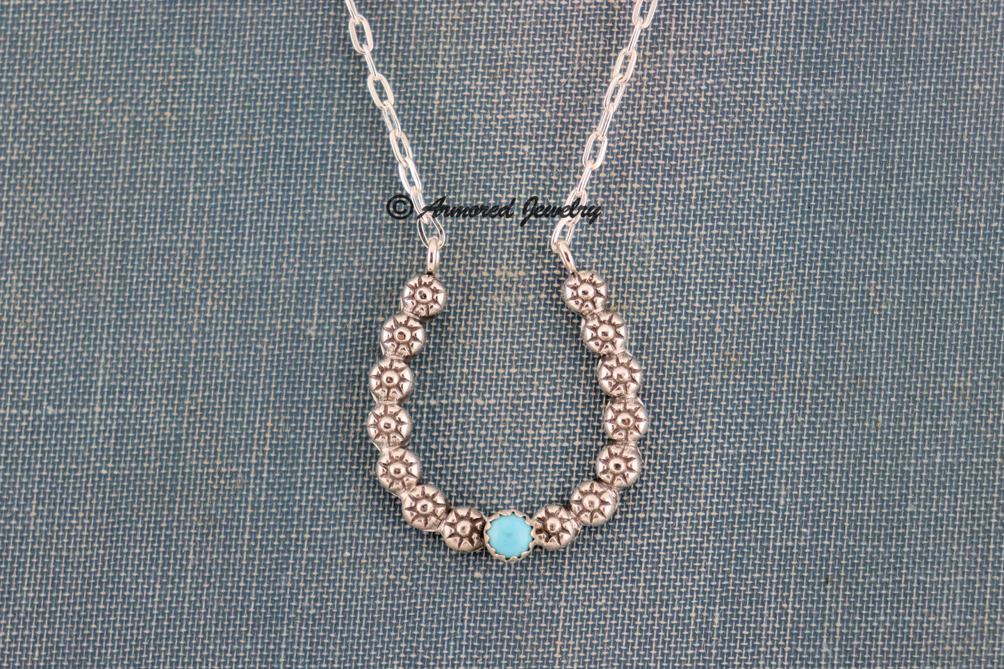 Sterling Silver Daisy Chain Horseshoe Turquoise Ring Holder Necklace
