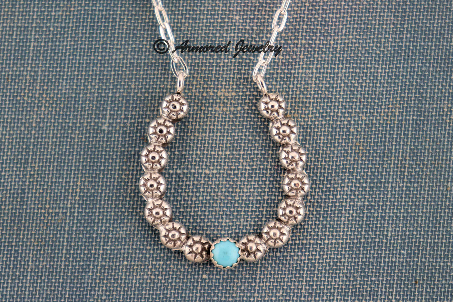 Sterling Silver Daisy Chain Horseshoe Turquoise Ring Holder Necklace