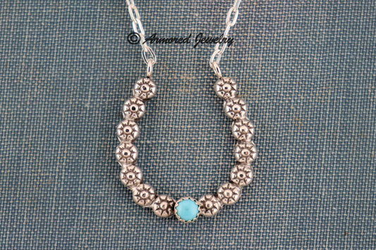 Sterling Silver Daisy Chain Horseshoe Turquoise Ring Holder Necklace