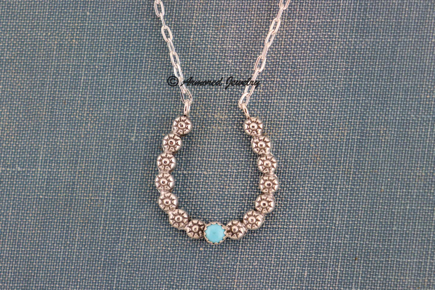 Sterling Silver Daisy Chain Horseshoe Turquoise Ring Holder Necklace