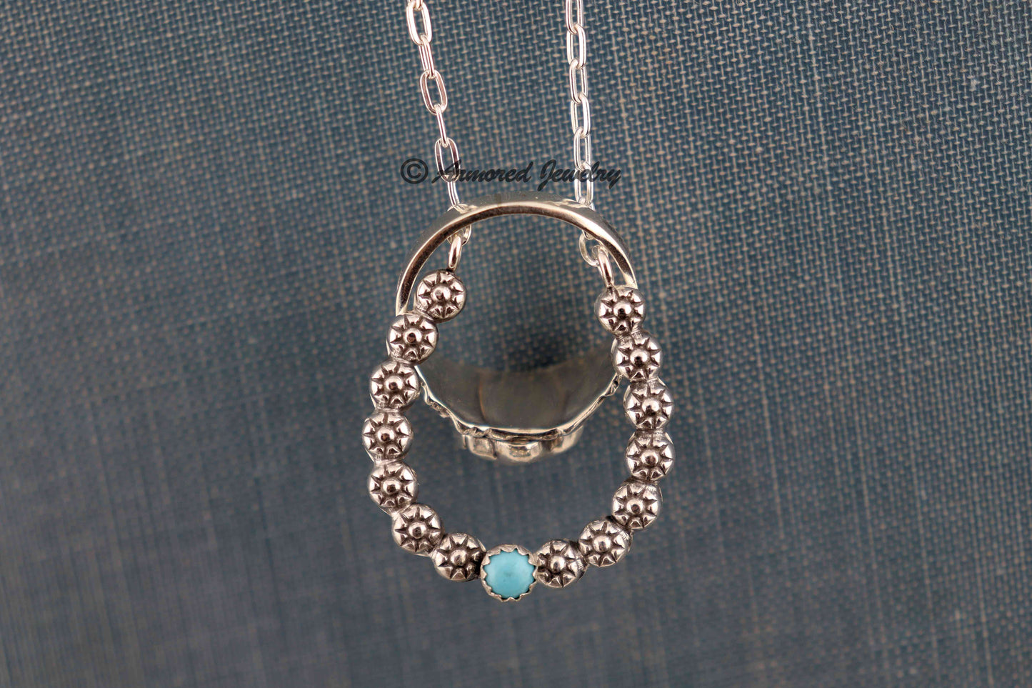 Sterling Silver Daisy Chain Horseshoe Turquoise Ring Holder Necklace