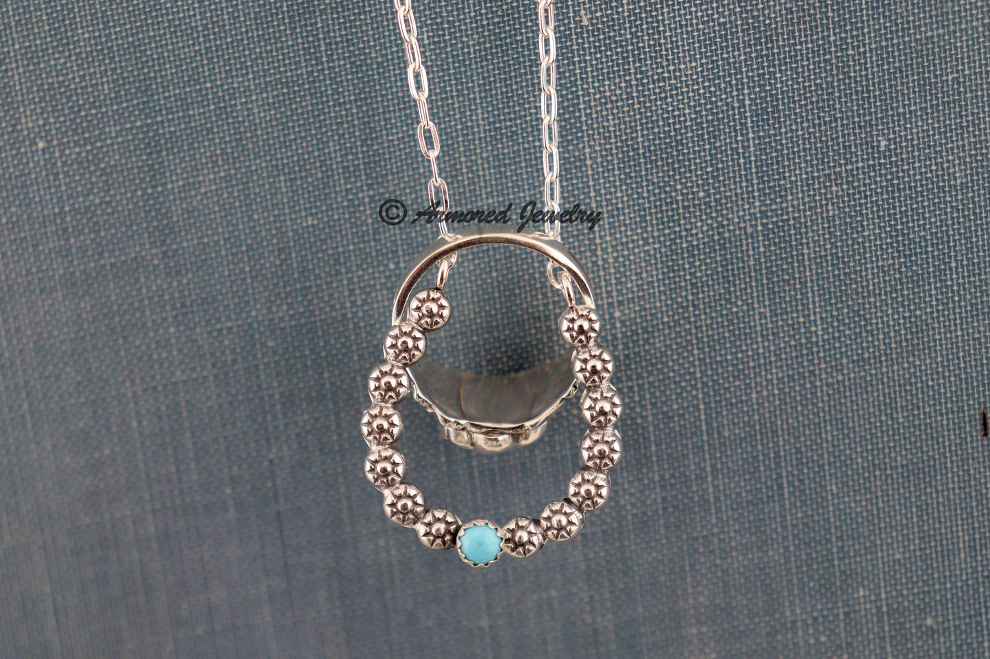 Sterling Silver Daisy Chain Horseshoe Turquoise Ring Holder Necklace