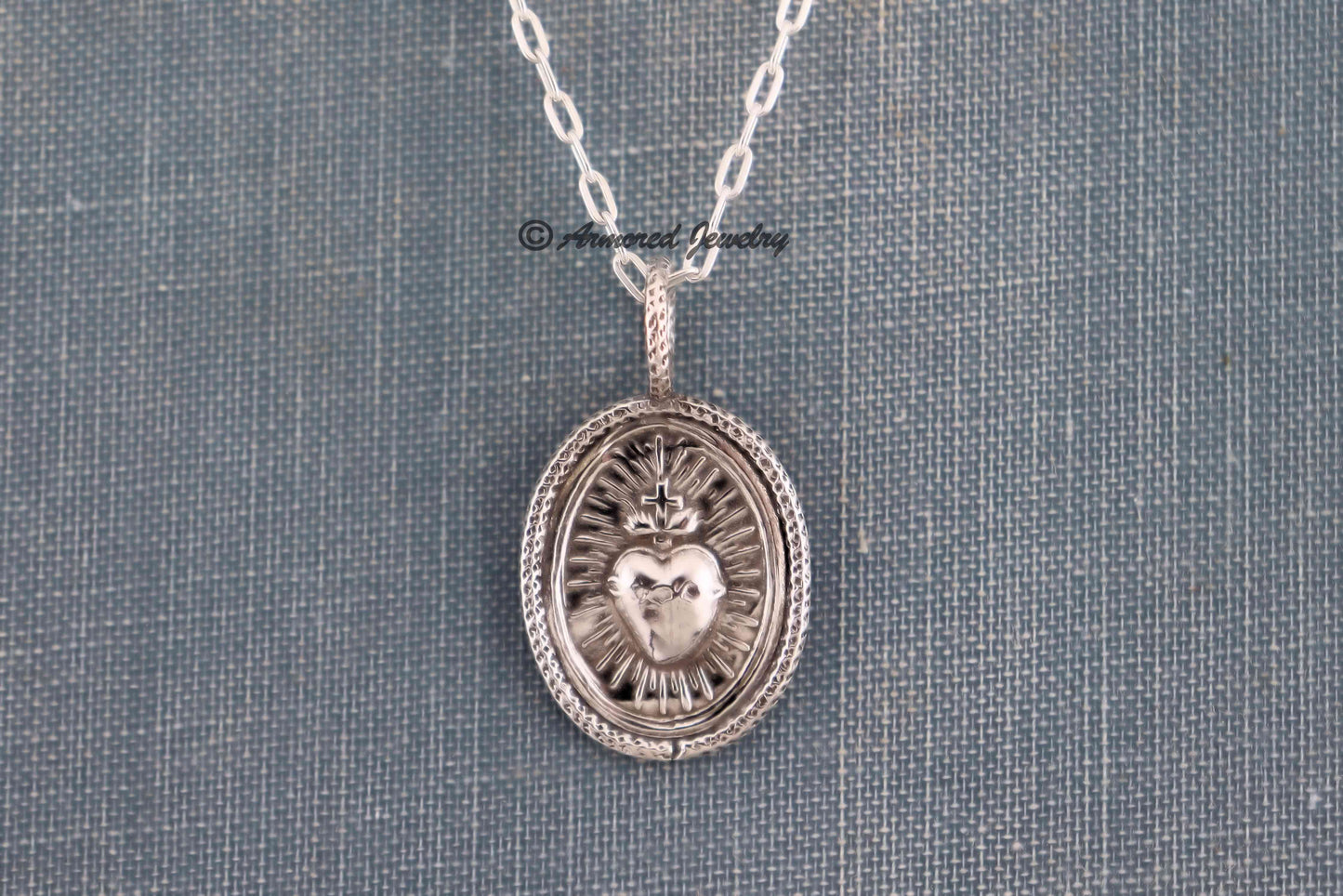 Sterling Silver Sacred Heart Pendant Necklace