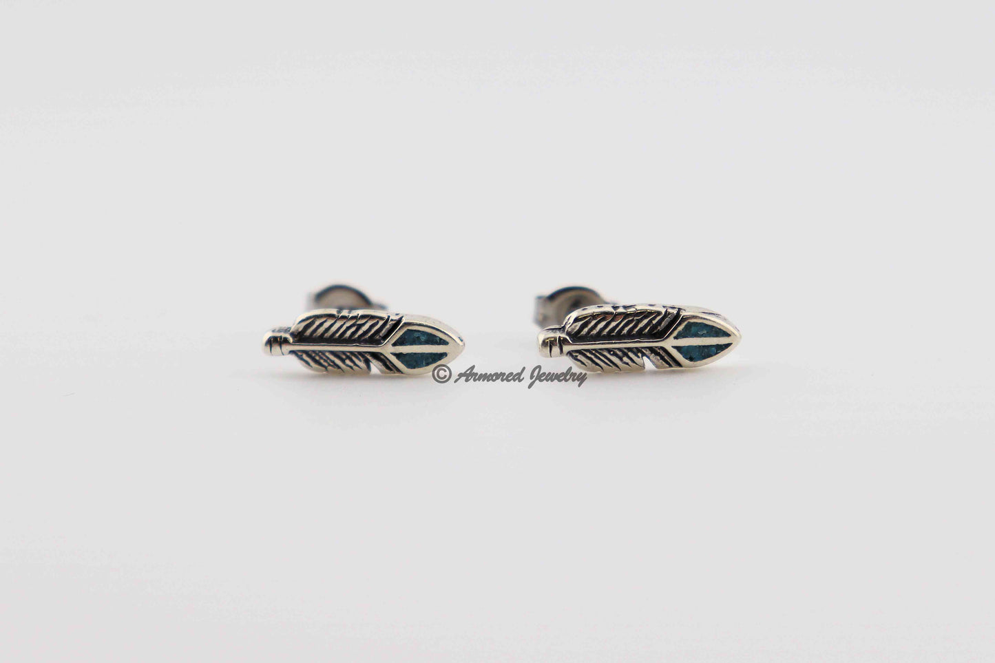 Sterling Silver Turquoise Inlay Feather Post Earrings