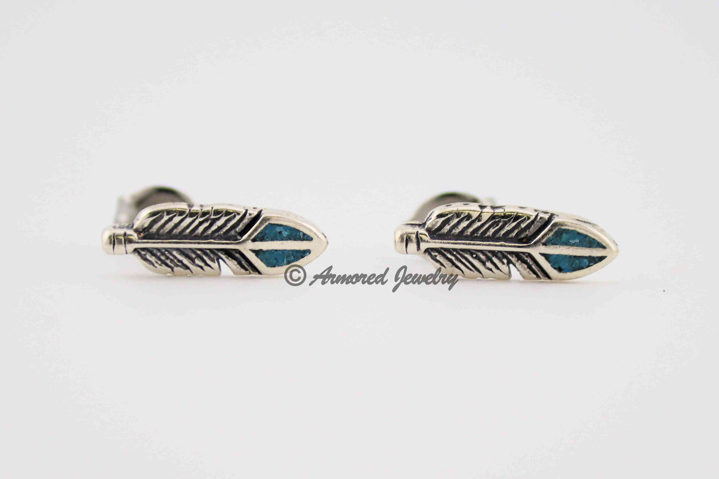Sterling Silver Turquoise Inlay Feather Post Earrings