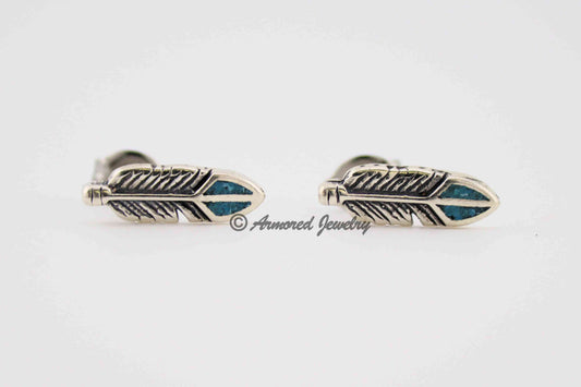 Sterling Silver Turquoise Inlay Feather Post Earrings