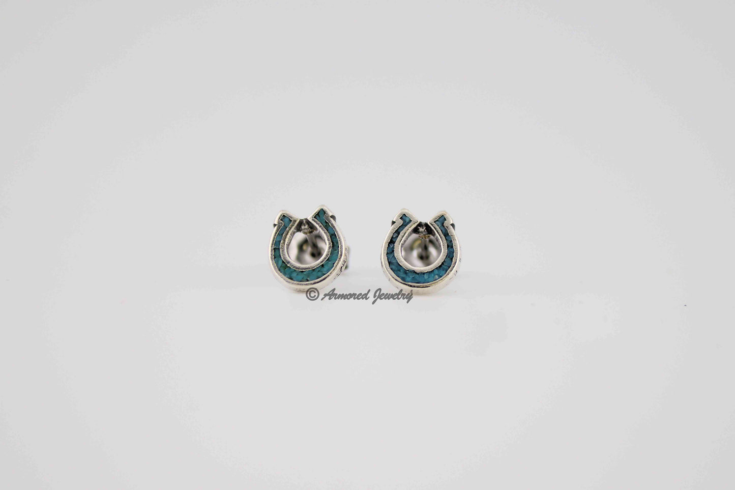 Sterling Silver Horseshoe Turquoise Inlay Earrings