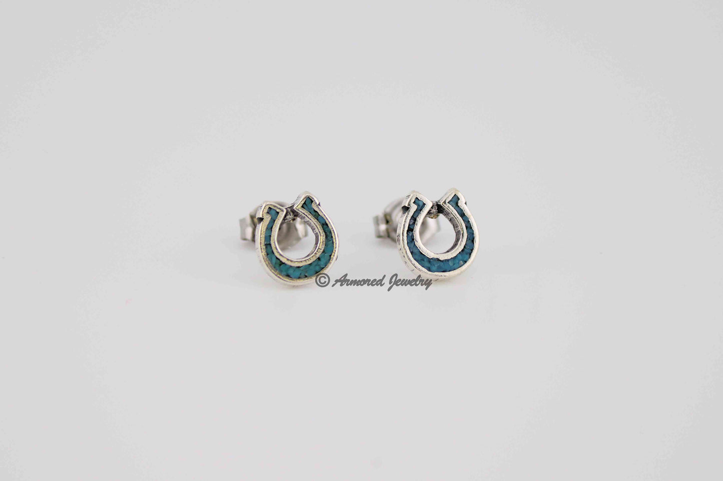 Sterling Silver Horseshoe Turquoise Inlay Earrings