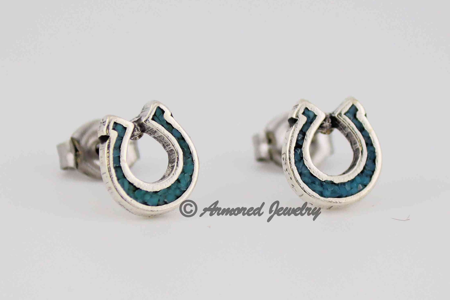 Sterling Silver Horseshoe Turquoise Inlay Earrings