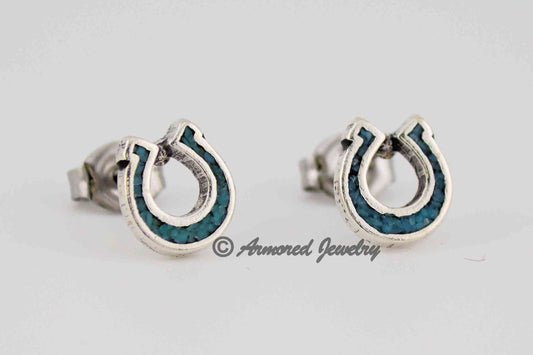 Sterling Silver Horseshoe Turquoise Inlay Earrings