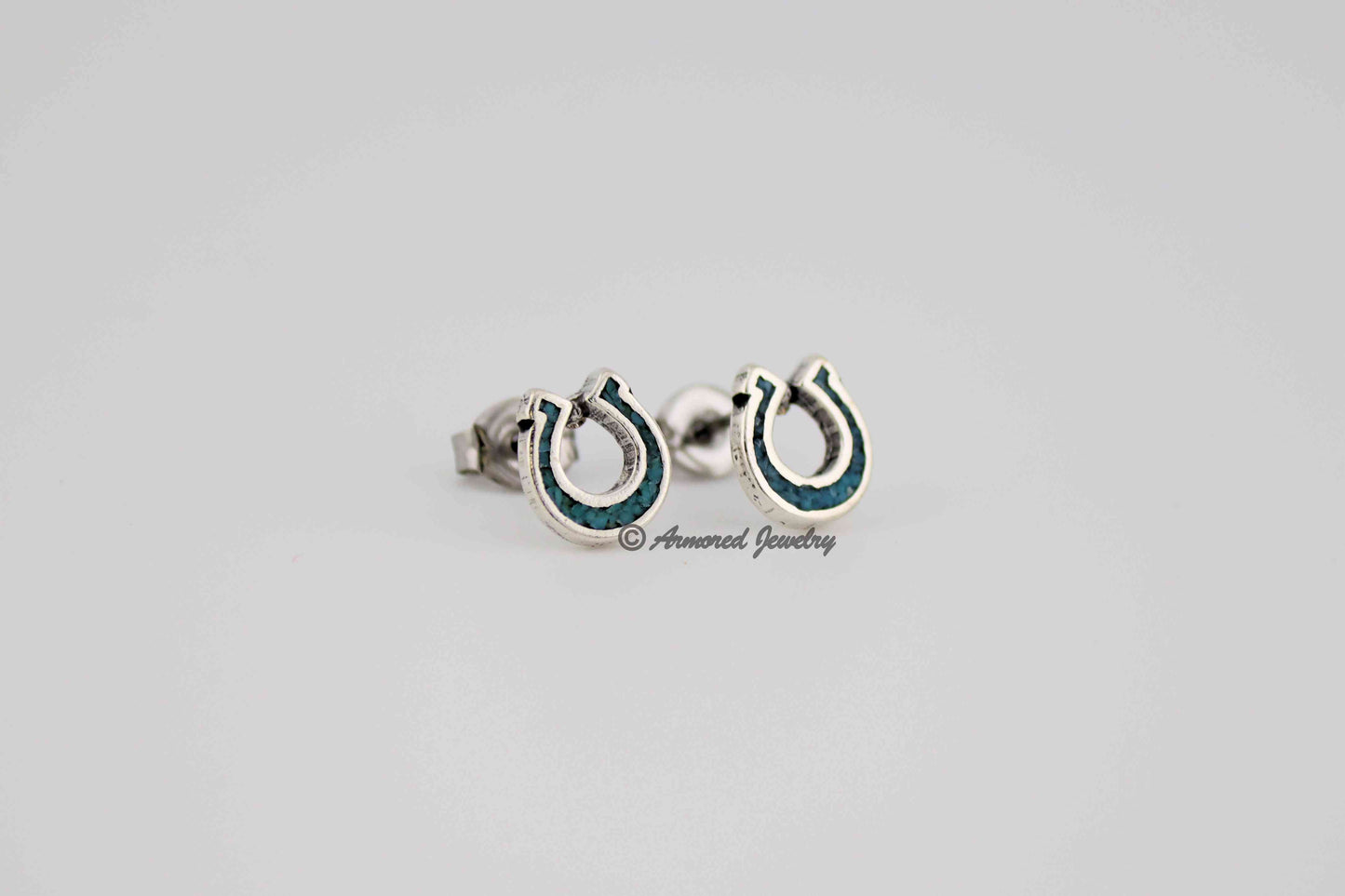 Sterling Silver Horseshoe Turquoise Inlay Earrings