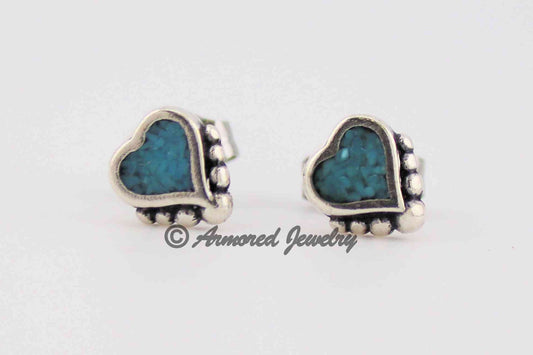 Sterling Silver Tiny Heart Turquoise Inlay Earrings