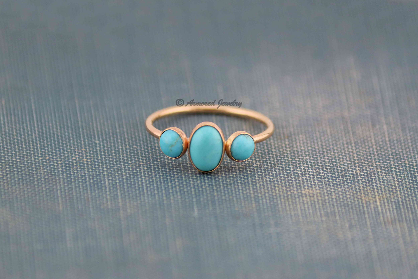 14k Yellow Gold-Filled OR Rose Gold-Filled Dainty Triple Turquoise Ring