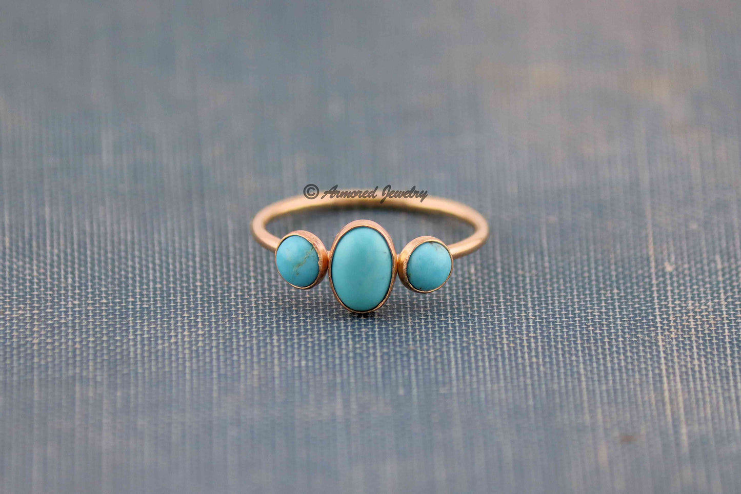 14k Yellow Gold-Filled OR Rose Gold-Filled Dainty Triple Turquoise Ring