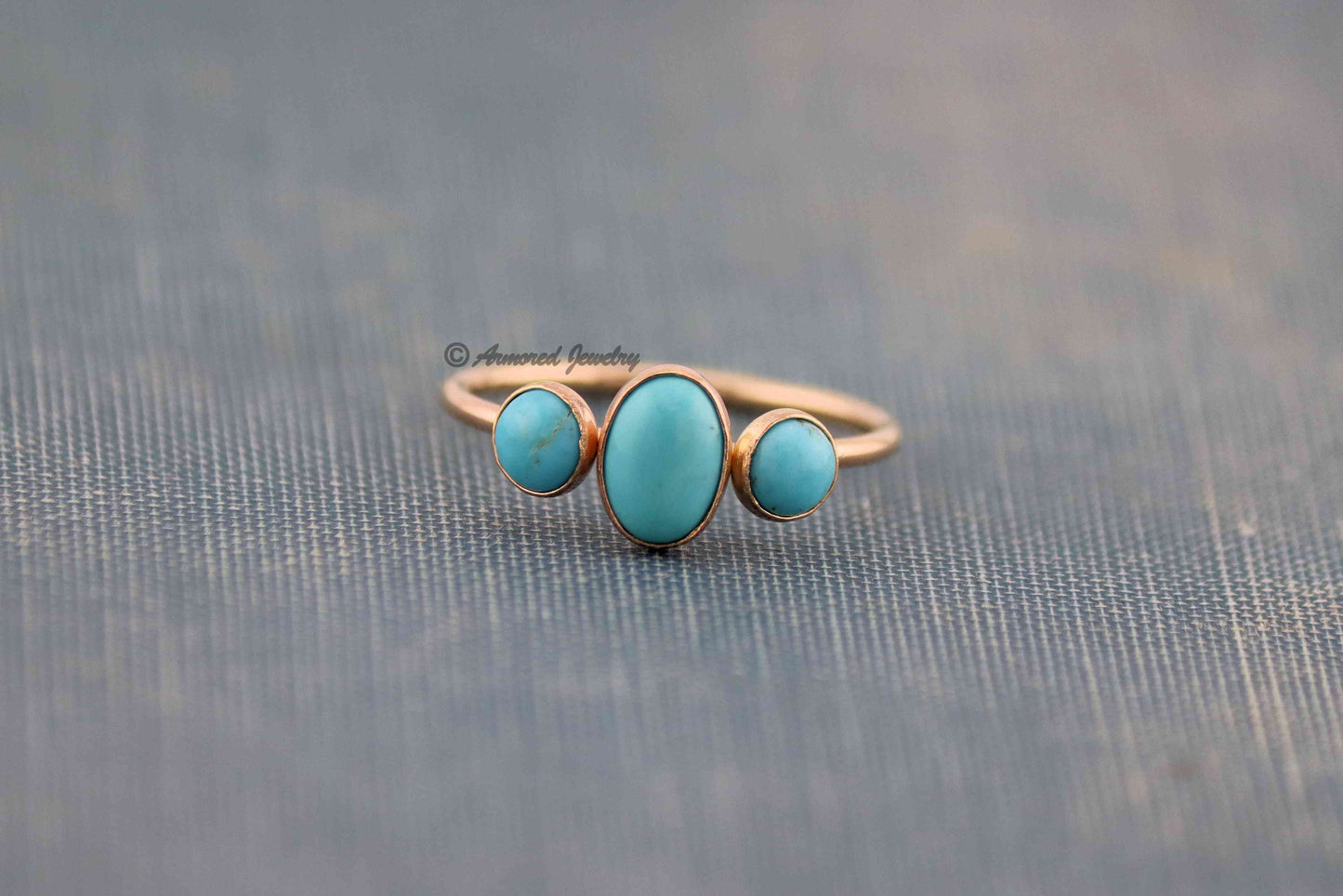 14k Yellow Gold-Filled OR Rose Gold-Filled Dainty Triple Turquoise Ring