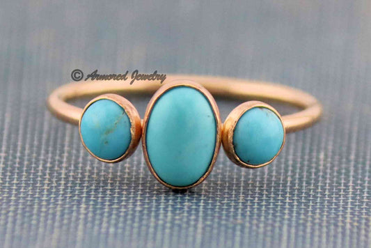 14k Yellow Gold-Filled OR Rose Gold-Filled Dainty Triple Turquoise Ring