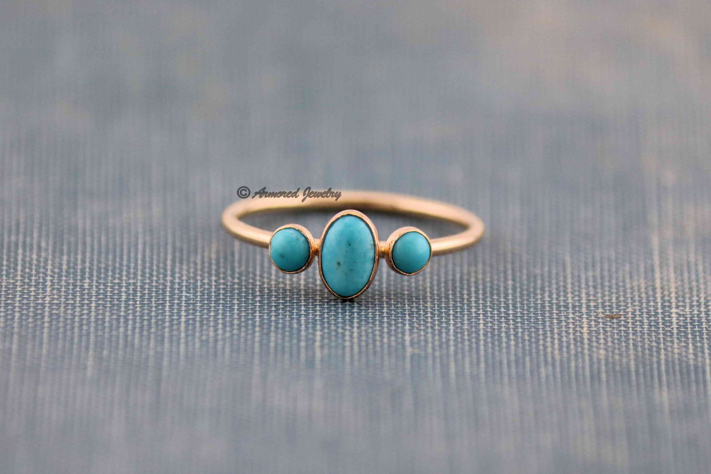 14k Yellow Gold-Filled OR Rose Gold-Filled Dainty Triple Turquoise Ring