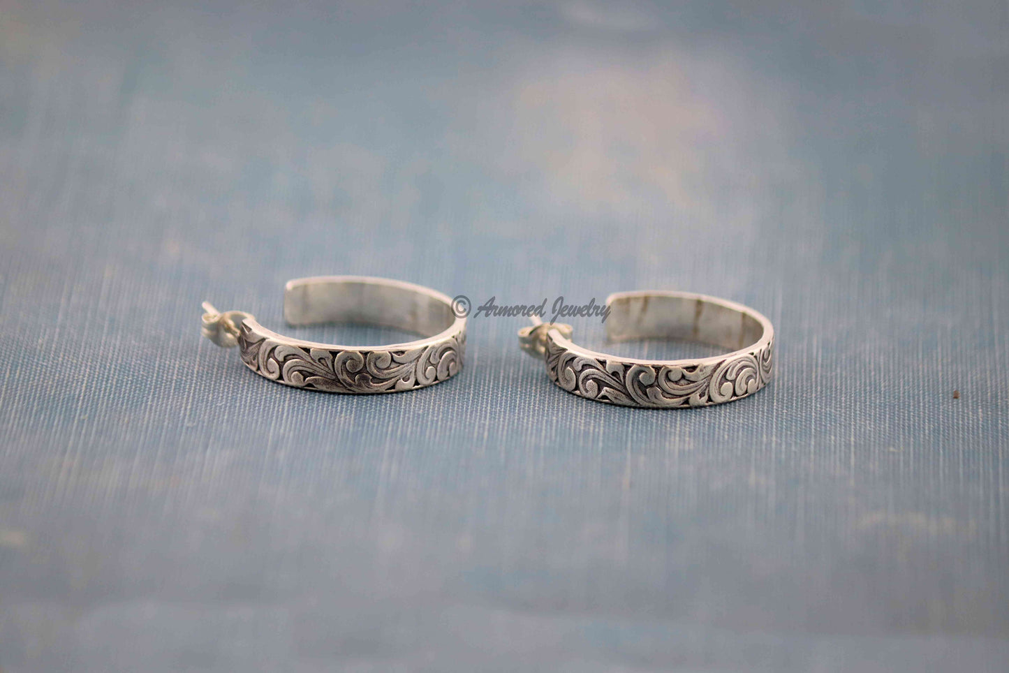Sterling Silver Engraved Hoop Earrings