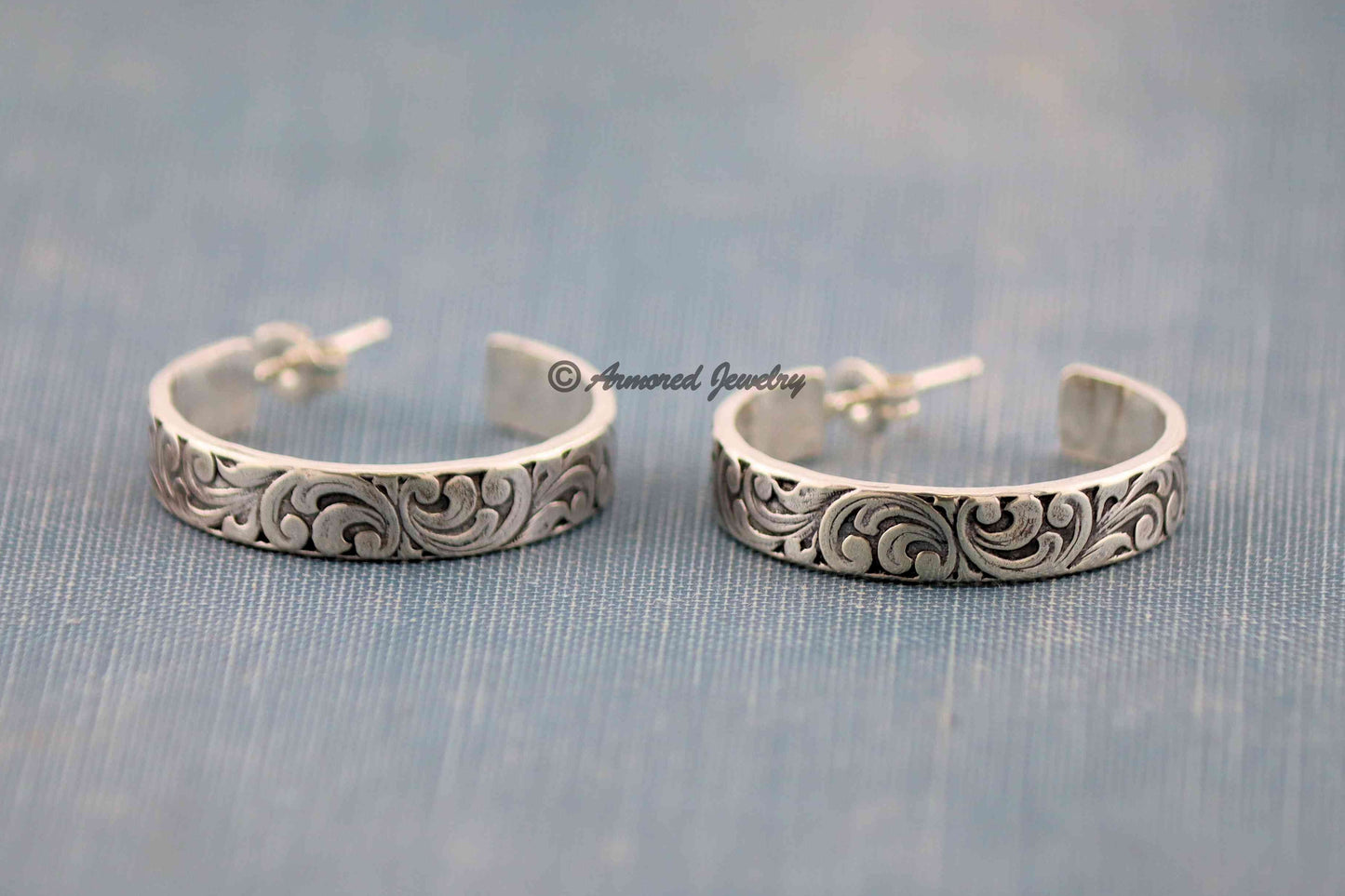 Sterling Silver Engraved Hoop Earrings