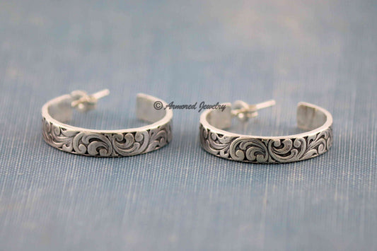 Sterling Silver Engraved Hoop Earrings