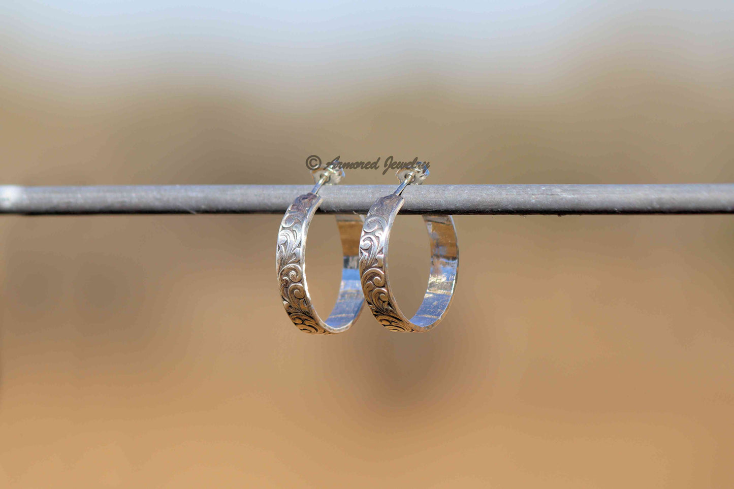 Sterling Silver Engraved Hoop Earrings
