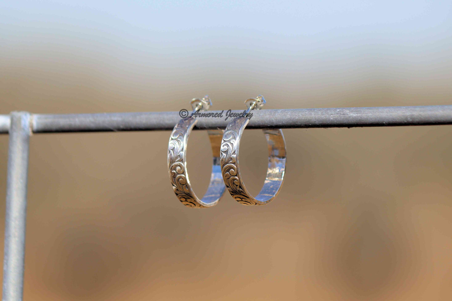 Sterling Silver Engraved Hoop Earrings